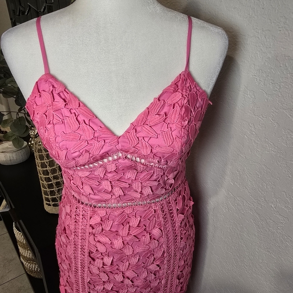 Bardot Women's Roxy Lace Pop Pink Midi Dress Size 6 - Picture 3 of 6